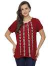 Prokyde Casual Half Sleeve Embroidered Women Red Top (Small)
