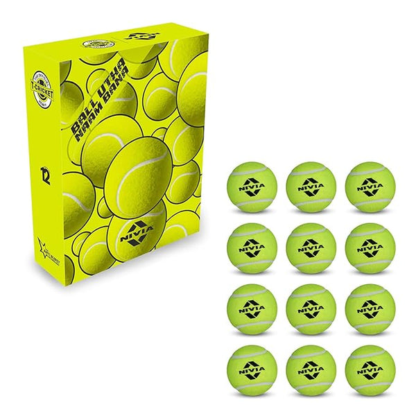 Nivia Cricket Tennis Ball, Felt Heavy Weight Ball, Cricket Training Ball - Yellow (Per 12 Balls)