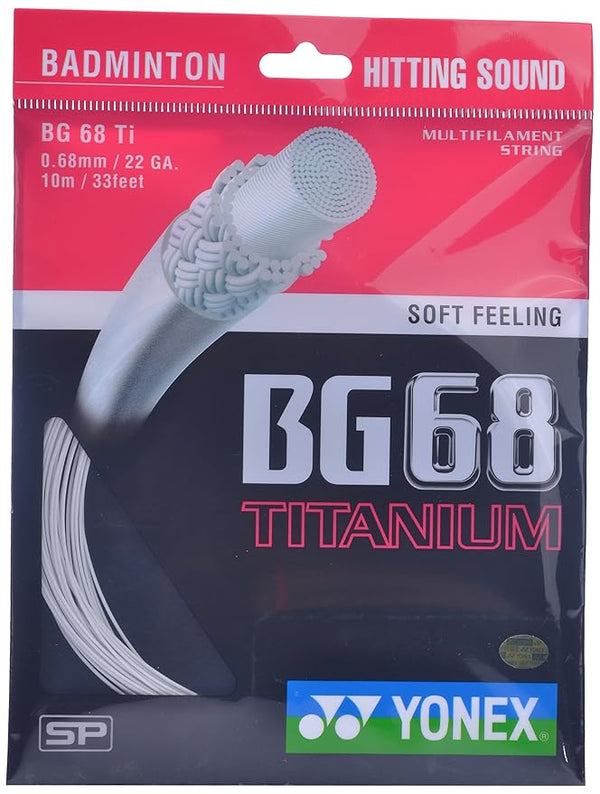 Yonex BG 68 Titanium Badminton Strings, 0.68mm (White)
