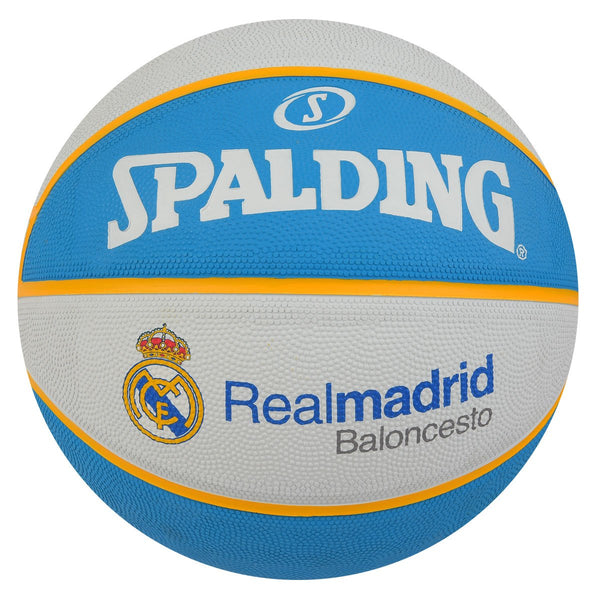Spalding Real Madrid 29.5" Rubber Moulded Indoor/Outdoor Basketball with Butyl Bladder + Free Air Pin (Sky Blue-White) Size 7